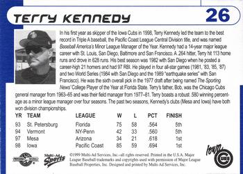 1999 Multi-Ad Iowa Cubs #26 Terry Kennedy Back