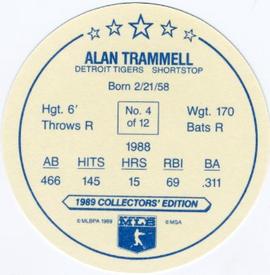 1989 Master Bread Discs #4 Alan Trammell Back