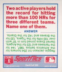 1988 Sportflics - Team Logo Trivia #2 Trivia Baseball Quiz Back