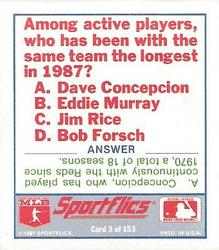 1988 Sportflics - Team Logo Trivia #3 Trivia Baseball Quiz Back