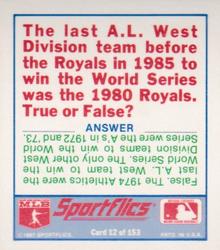 1988 Sportflics - Team Logo Trivia #12 Trivia Baseball Quiz Back