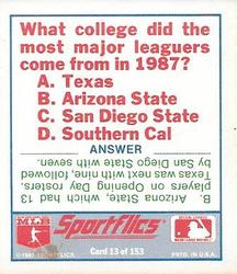 1988 Sportflics - Team Logo Trivia #13 Trivia Baseball Quiz Back