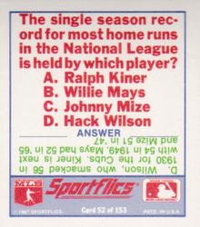 1988 Sportflics - Team Logo Trivia #52 Texas Rangers Back