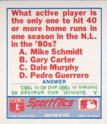 1988 Sportflics - Team Logo Trivia #98 Trivia Baseball Quiz Back