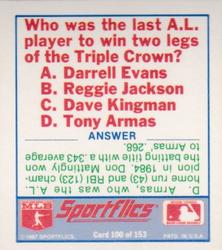 1988 Sportflics - Team Logo Trivia #100 Trivia Baseball Quiz Back