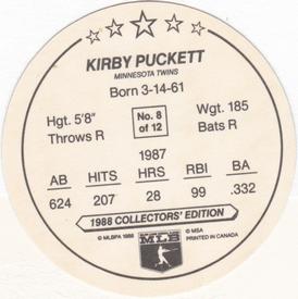 1988 Master Bread Discs Minnesota Twins #NNO Kirby Puckett Back