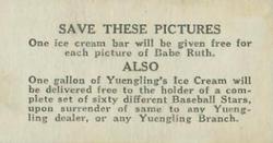 1928 Yuengling's Ice Cream (F50) #5 Gabby Hartnett Back