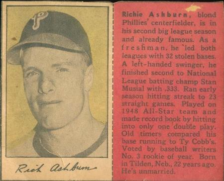 1949 Philadelphia Bulletin Athletics/Phillies #NNO Richie Ashburn Front