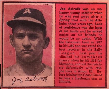 1949 Philadelphia Bulletin Athletics/Phillies #NNO Joe Astroth Front
