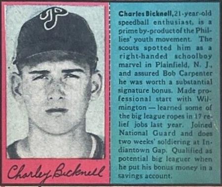 1949 Philadelphia Bulletin Athletics/Phillies #NNO Charlie Bicknell Front
