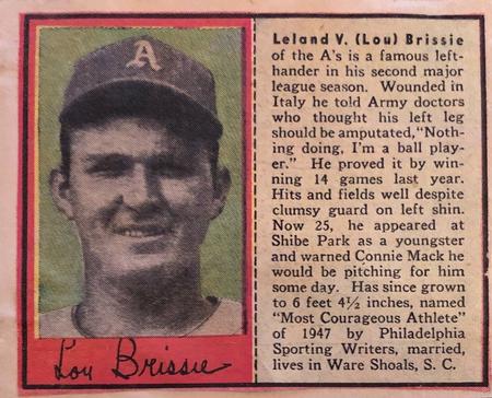 1949 Philadelphia Bulletin Athletics/Phillies #NNO Lou Brissie Front