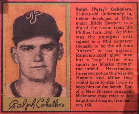 1949 Philadelphia Bulletin Athletics/Phillies #NNO Putsy Caballero Front
