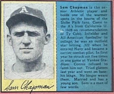 1949 Philadelphia Bulletin Athletics/Phillies #NNO Sam Chapman Front