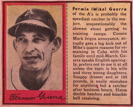 1949 Philadelphia Bulletin Athletics/Phillies #NNO Mike Guerra Front