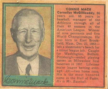 1949 Philadelphia Bulletin Athletics/Phillies #NNO Connie Mack Front