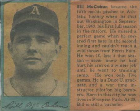 1949 Philadelphia Bulletin Athletics/Phillies #NNO Bill McCahan Front