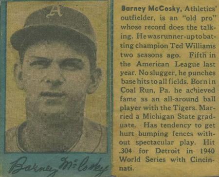 1949 Philadelphia Bulletin Athletics/Phillies #NNO Barney McCosky Front