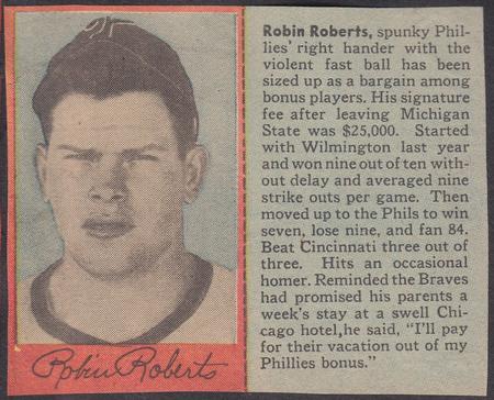 1949 Philadelphia Bulletin Athletics/Phillies #NNO Robin Roberts Front