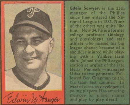 1949 Philadelphia Bulletin Athletics/Phillies #NNO Eddie Sawyer Front
