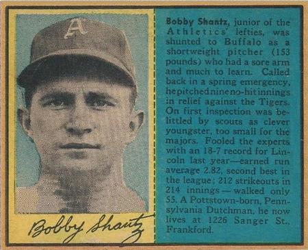 1949 Philadelphia Bulletin Athletics/Phillies #NNO Bobby Shantz Back