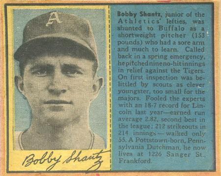 1949 Philadelphia Bulletin Athletics/Phillies #NNO Bobby Shantz Front