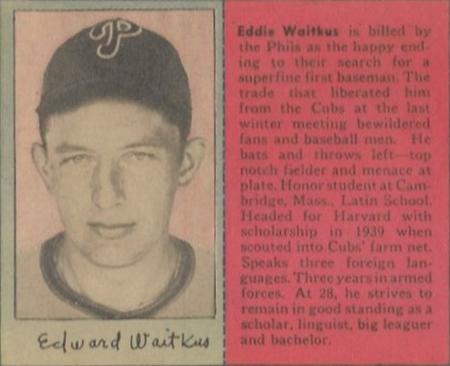 1949 Philadelphia Bulletin Athletics/Phillies #NNO Eddie Waitkus Front