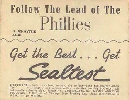 1949 Sealtest Philadelphia Phillies Stickers #NNO Del Ennis Back