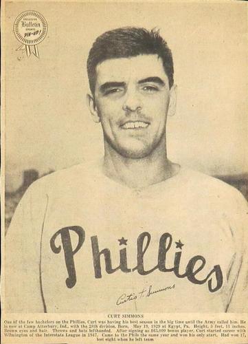 1950 Philadelphia Bulletin Pin-Ups Philadelphia Phillies #NNO Curt Simmons Front