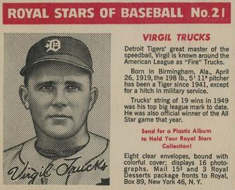 1950-52 Royal Stars of Baseball #21 Virgil Trucks Front
