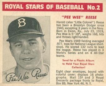1950-52 Royal Stars of Baseball #2 Pee Wee Reese Front