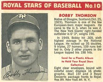1950-52 Royal Stars of Baseball #10 Bobby Thomson Front
