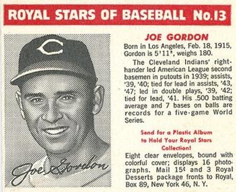 1950-52 Royal Stars of Baseball #13 Joe Gordon Front