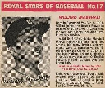 1950-52 Royal Stars of Baseball #17 Willard Marshall Front
