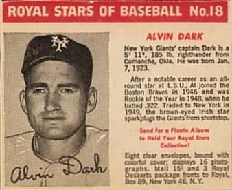 1950-52 Royal Stars of Baseball #18 Alvin Dark Front