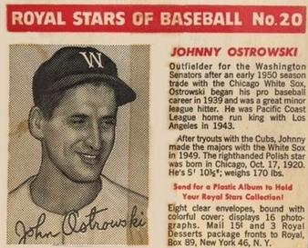 1950-52 Royal Stars of Baseball #20 Johnny Ostrowski Front
