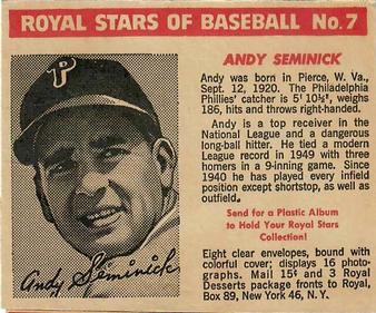 1950-52 Royal Stars of Baseball #7 Andy Seminick Front
