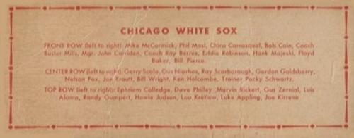 1951 Topps Teams #NNO Chicago White Sox Back
