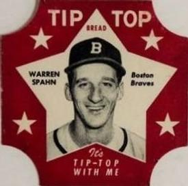 1952 Tip Top Bread Labels #NNO Warren Spahn Front