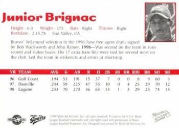1999 Multi-Ad Macon Braves #NNO Junior Brignac Back