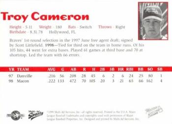1999 Multi-Ad Macon Braves #NNO Troy Cameron Back