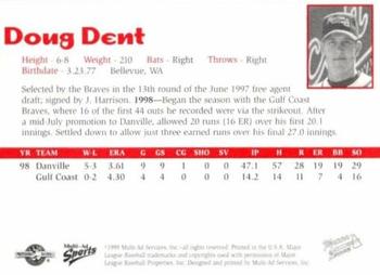 1999 Multi-Ad Macon Braves #NNO Doug Dent Back