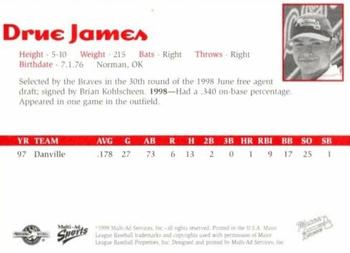 1999 Multi-Ad Macon Braves #NNO Drue James Back
