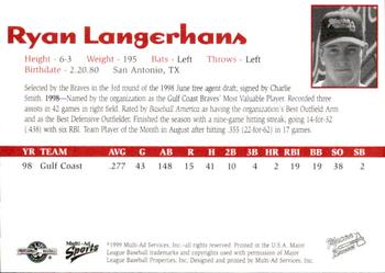 1999 Multi-Ad Macon Braves #NNO Ryan Langerhans Back