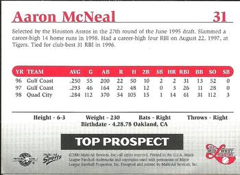 1999 Multi-Ad Midwest League Top Prospects Update #31 Aaron McNeal Back