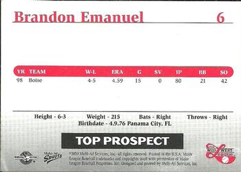 1999 Multi-Ad Midwest League Top Prospects Update #6 Brandon Emanuel Back