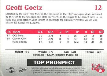 1999 Multi-Ad Midwest League Top Prospects Update #12 Geoff Goetz Back