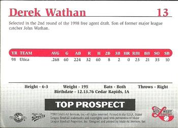1999 Multi-Ad Midwest League Top Prospects Update #13 Derek Wathan Back