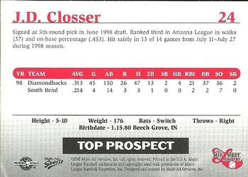 1999 Multi-Ad Midwest League Top Prospects Update #24 J.D. Closser Back