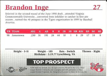 1999 Multi-Ad Midwest League Top Prospects Update #27 Brandon Inge Back