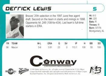 1999 Multi-Ad Myrtle Beach Pelicans #5 Derrick Lewis Back